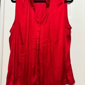 Banana Republic Satin Red Sleeveless Button-Front Top